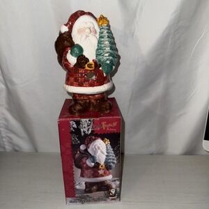 Vintage Santa Tealight Holder 1999 Christmas Decor w Box Rustic